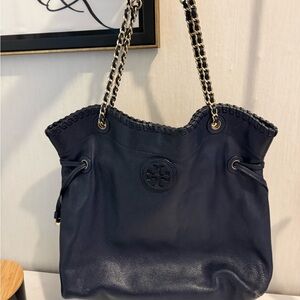 Navy Blue Leather Tory Burch  Bag
